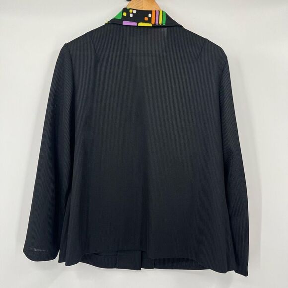 Vintage 80s Lady Windsor Blazer Black Geometric Semi Sheer Button Front Women XL - Picture 2 of 7